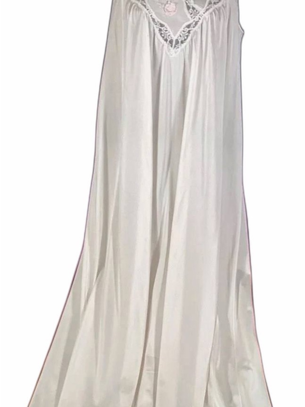 Shadowline Vintage Goddess Off-White Lace-Trim Long Nightgown Small Petite
